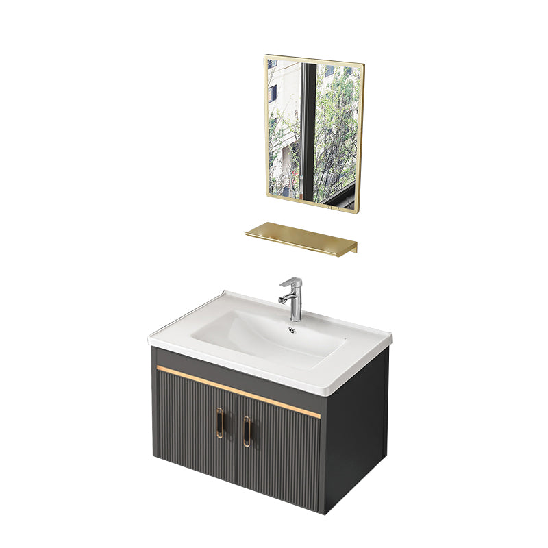 Metal Single Sink Bathroom Vanity Wall Mount Vanity Set with Mirror Vanity & Faucet & Mirrors 28"L x 19"W x 15"H Clearhalo 'Bathroom Remodel & Bathroom Fixtures' 'Bathroom Vanities' 'bathroom_vanities' 'Home Improvement' 'home_improvement' 'home_improvement_bathroom_vanities' 7492360