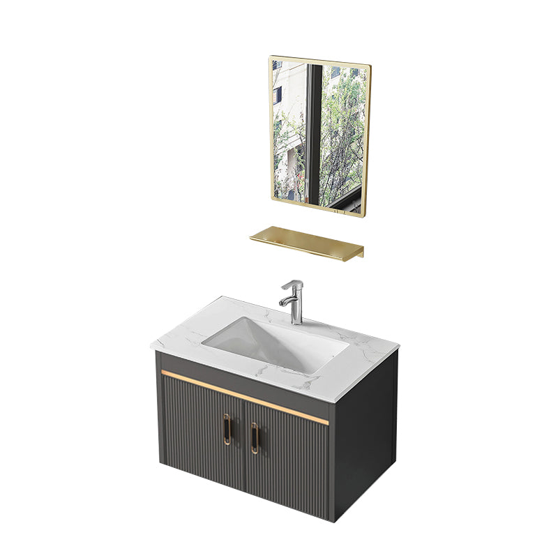 Metal Single Sink Bathroom Vanity Wall Mount Vanity Set with Mirror Vanity & Faucet & Mirrors 28"L x 19"W x 14"H Clearhalo 'Bathroom Remodel & Bathroom Fixtures' 'Bathroom Vanities' 'bathroom_vanities' 'Home Improvement' 'home_improvement' 'home_improvement_bathroom_vanities' 7492362