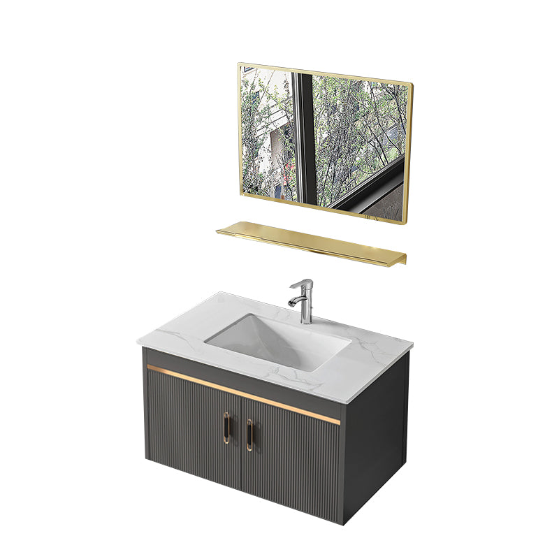 Metal Single Sink Bathroom Vanity Wall Mount Vanity Set with Mirror Vanity & Faucet & Mirrors 31"L x 19"W x 14"H Clearhalo 'Bathroom Remodel & Bathroom Fixtures' 'Bathroom Vanities' 'bathroom_vanities' 'Home Improvement' 'home_improvement' 'home_improvement_bathroom_vanities' 7492366