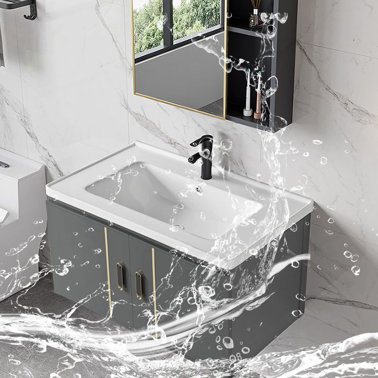 Modern Sink Vanity Grey Metal Vanity Set with Doors for Washroom Clearhalo 'Bathroom Remodel & Bathroom Fixtures' 'Bathroom Vanities' 'bathroom_vanities' 'Home Improvement' 'home_improvement' 'home_improvement_bathroom_vanities' 7493645