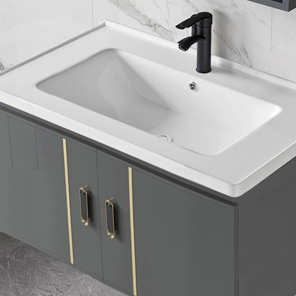 Modern Sink Vanity Grey Metal Vanity Set with Doors for Washroom Clearhalo 'Bathroom Remodel & Bathroom Fixtures' 'Bathroom Vanities' 'bathroom_vanities' 'Home Improvement' 'home_improvement' 'home_improvement_bathroom_vanities' 7493647