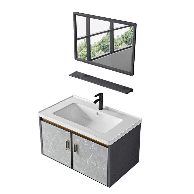 Modern Wall Mount Vanity Set Grey Closed Storage Sink Vanity for Bathroom Vanity & Faucet & Mirrors Ceramic Clearhalo 'Bathroom Remodel & Bathroom Fixtures' 'Bathroom Vanities' 'bathroom_vanities' 'Home Improvement' 'home_improvement' 'home_improvement_bathroom_vanities' 7493672