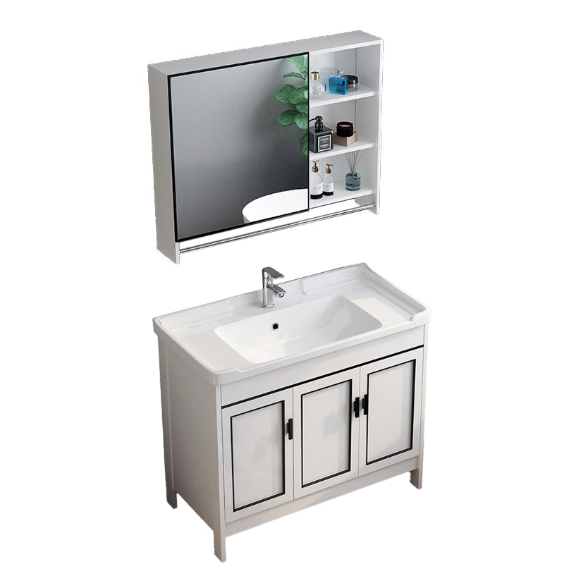 Metal Modern Bathroom Vanity Freestanding Faucet Included Sink Vanity Vanity & Faucet & Mirror Cabinet 35.8"L x 18.9"W x 32.7"H Clearhalo 'Bathroom Remodel & Bathroom Fixtures' 'Bathroom Vanities' 'bathroom_vanities' 'Home Improvement' 'home_improvement' 'home_improvement_bathroom_vanities' 7498170