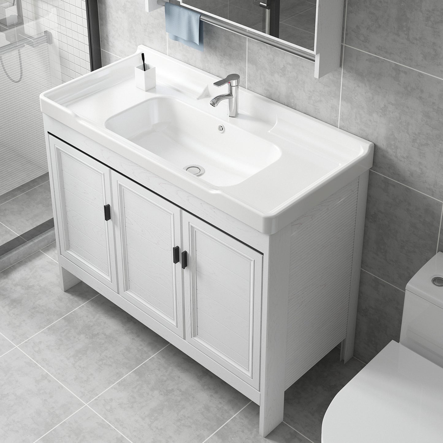 Freestanding Modern Vanity White Metal Frame Rectangular Sink Vanity Clearhalo 'Bathroom Remodel & Bathroom Fixtures' 'Bathroom Vanities' 'bathroom_vanities' 'Home Improvement' 'home_improvement' 'home_improvement_bathroom_vanities' 7498199