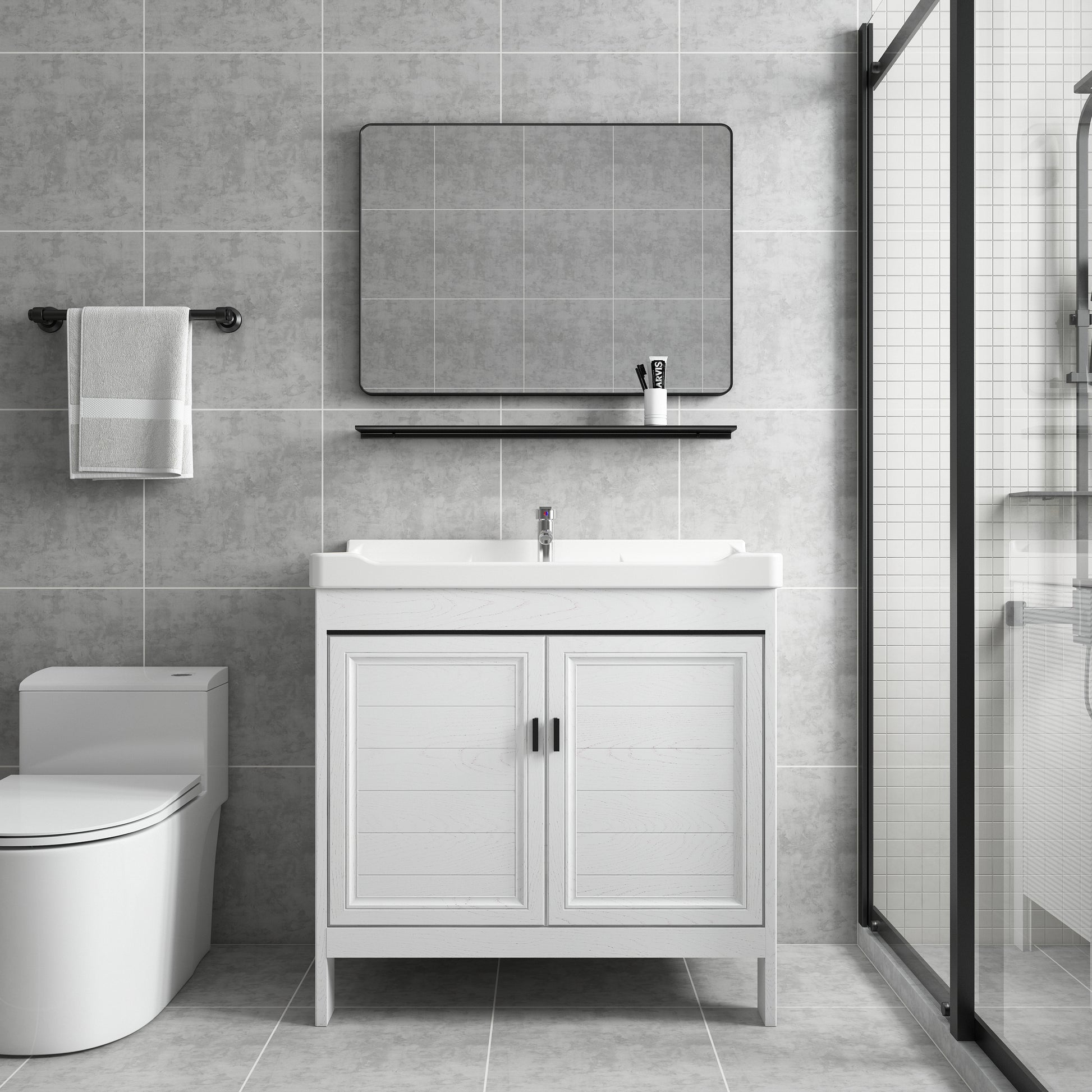 Freestanding Modern Vanity White Metal Frame Rectangular Sink Vanity Clearhalo 'Bathroom Remodel & Bathroom Fixtures' 'Bathroom Vanities' 'bathroom_vanities' 'Home Improvement' 'home_improvement' 'home_improvement_bathroom_vanities' 7498202
