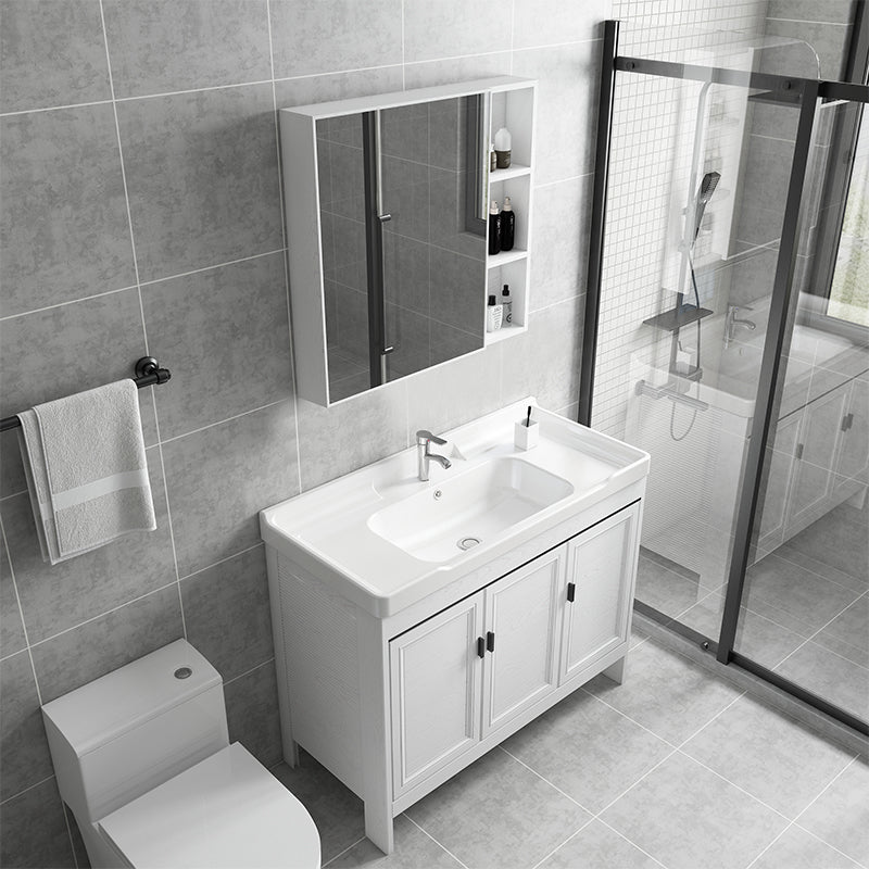 Freestanding Modern Vanity White Metal Frame Rectangular Sink Vanity Clearhalo 'Bathroom Remodel & Bathroom Fixtures' 'Bathroom Vanities' 'bathroom_vanities' 'Home Improvement' 'home_improvement' 'home_improvement_bathroom_vanities' 7498203