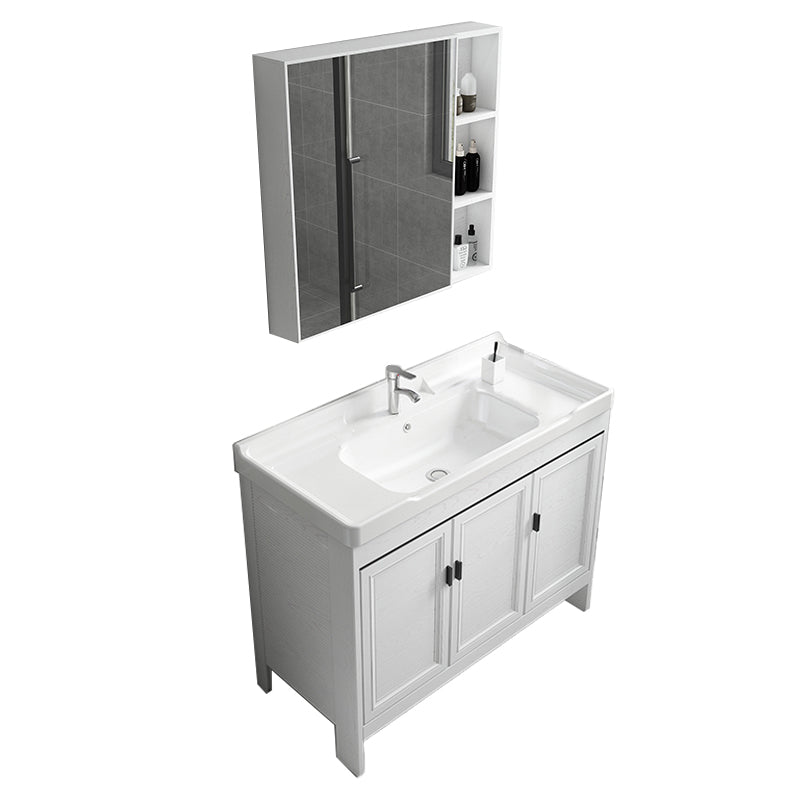 Freestanding Modern Vanity White Metal Frame Rectangular Sink Vanity Vanity & Faucet & Mirror Cabinet 35.8"L x 18.9"W x 31.9"H Clearhalo 'Bathroom Remodel & Bathroom Fixtures' 'Bathroom Vanities' 'bathroom_vanities' 'Home Improvement' 'home_improvement' 'home_improvement_bathroom_vanities' 7498220