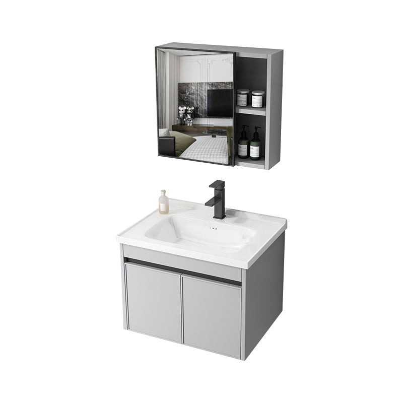 Single Sink Modern Bathroom Vanity Gray Metal Frame Wall Mount Vanity Set Vanity & Faucet & Mirror Cabinet 24"L x 19"W x 18"H Towel Bar Not Included Clearhalo 'Bathroom Remodel & Bathroom Fixtures' 'Bathroom Vanities' 'bathroom_vanities' 'Home Improvement' 'home_improvement' 'home_improvement_bathroom_vanities' 7498242