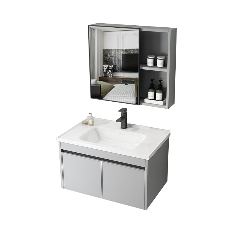 Single Sink Modern Bathroom Vanity Gray Metal Frame Wall Mount Vanity Set Vanity & Faucet & Mirror Cabinet Towel Bar Not Included Clearhalo 'Bathroom Remodel & Bathroom Fixtures' 'Bathroom Vanities' 'bathroom_vanities' 'Home Improvement' 'home_improvement' 'home_improvement_bathroom_vanities' 7498243