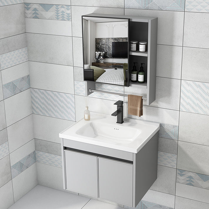 Single Sink Modern Bathroom Vanity Gray Metal Frame Wall Mount Vanity Set Clearhalo 'Bathroom Remodel & Bathroom Fixtures' 'Bathroom Vanities' 'bathroom_vanities' 'Home Improvement' 'home_improvement' 'home_improvement_bathroom_vanities' 7498244