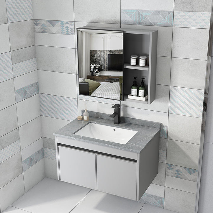 Single Sink Modern Bathroom Vanity Gray Metal Frame Wall Mount Vanity Set Clearhalo 'Bathroom Remodel & Bathroom Fixtures' 'Bathroom Vanities' 'bathroom_vanities' 'Home Improvement' 'home_improvement' 'home_improvement_bathroom_vanities' 7498245