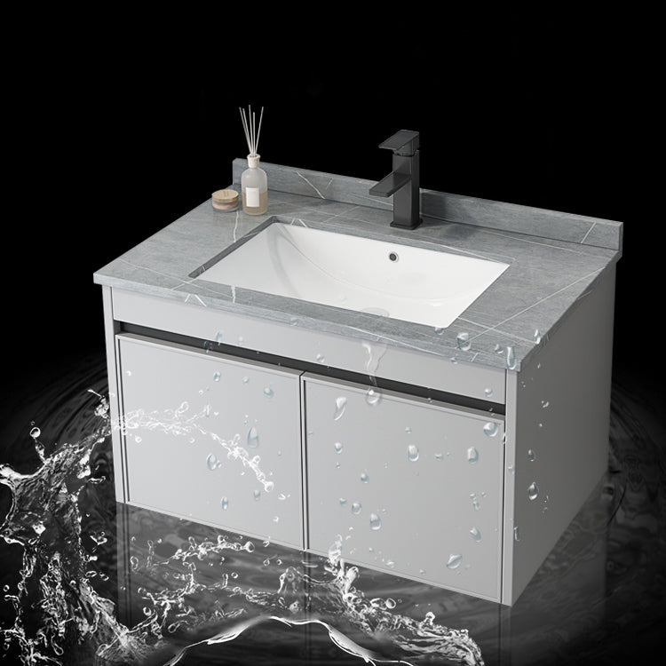 Single Sink Modern Bathroom Vanity Gray Metal Frame Wall Mount Vanity Set Clearhalo 'Bathroom Remodel & Bathroom Fixtures' 'Bathroom Vanities' 'bathroom_vanities' 'Home Improvement' 'home_improvement' 'home_improvement_bathroom_vanities' 7498260