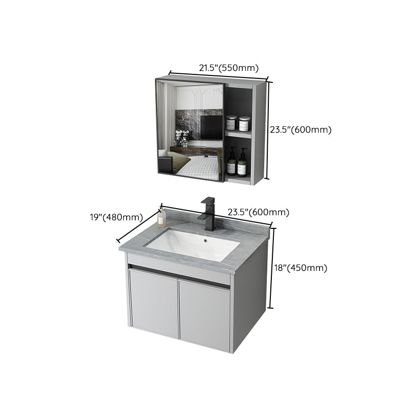 Single Sink Modern Bathroom Vanity Gray Metal Frame Wall Mount Vanity Set Clearhalo 'Bathroom Remodel & Bathroom Fixtures' 'Bathroom Vanities' 'bathroom_vanities' 'Home Improvement' 'home_improvement' 'home_improvement_bathroom_vanities' 7498270