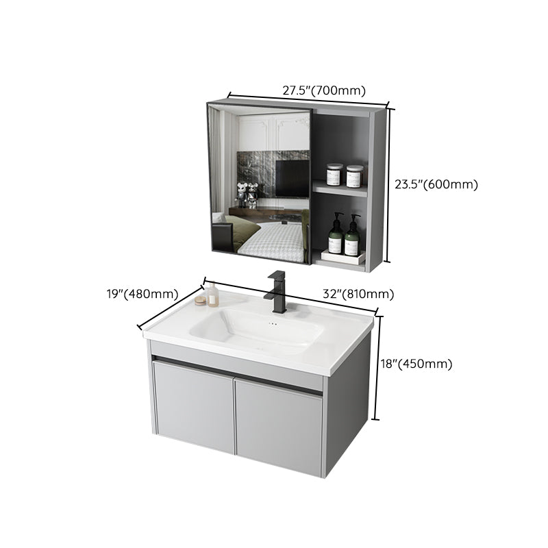 Single Sink Modern Bathroom Vanity Gray Metal Frame Wall Mount Vanity Set Clearhalo 'Bathroom Remodel & Bathroom Fixtures' 'Bathroom Vanities' 'bathroom_vanities' 'Home Improvement' 'home_improvement' 'home_improvement_bathroom_vanities' 7498273