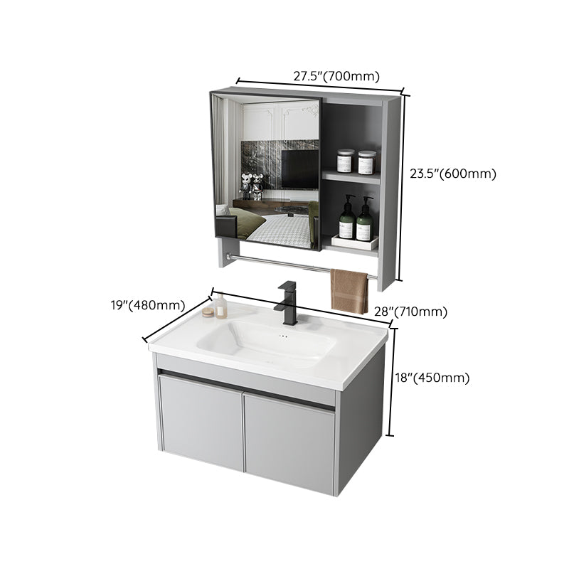 Single Sink Modern Bathroom Vanity Gray Metal Frame Wall Mount Vanity Set Clearhalo 'Bathroom Remodel & Bathroom Fixtures' 'Bathroom Vanities' 'bathroom_vanities' 'Home Improvement' 'home_improvement' 'home_improvement_bathroom_vanities' 7498277