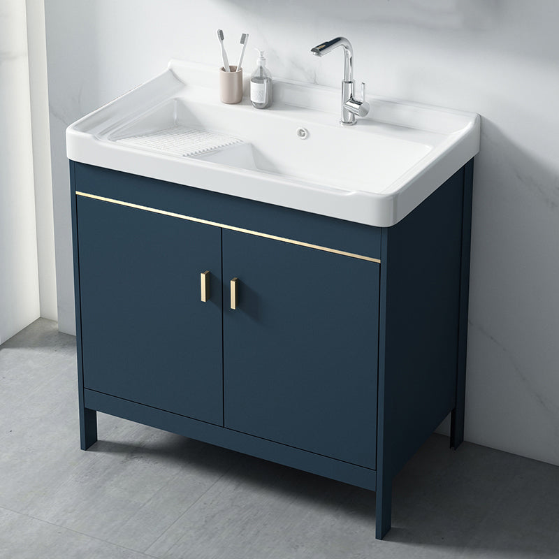 Modern Blue Bathroom Vanity Metal Frame Single-Sink Freestanding Vanity Set Clearhalo 'Bathroom Remodel & Bathroom Fixtures' 'Bathroom Vanities' 'bathroom_vanities' 'Home Improvement' 'home_improvement' 'home_improvement_bathroom_vanities' 7498325