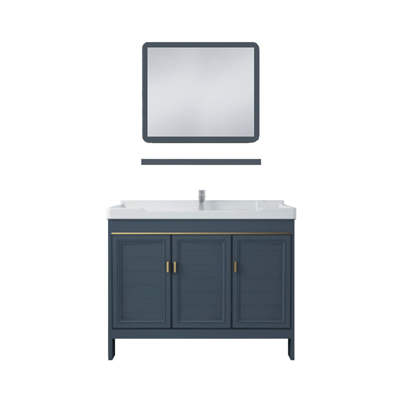 Modern Blue Bathroom Vanity Metal Frame Single-Sink Freestanding Vanity Set Vanity & Faucet & Mirrors 35.8"L x 18.9"W x 31.9"H Clearhalo 'Bathroom Remodel & Bathroom Fixtures' 'Bathroom Vanities' 'bathroom_vanities' 'Home Improvement' 'home_improvement' 'home_improvement_bathroom_vanities' 7498330