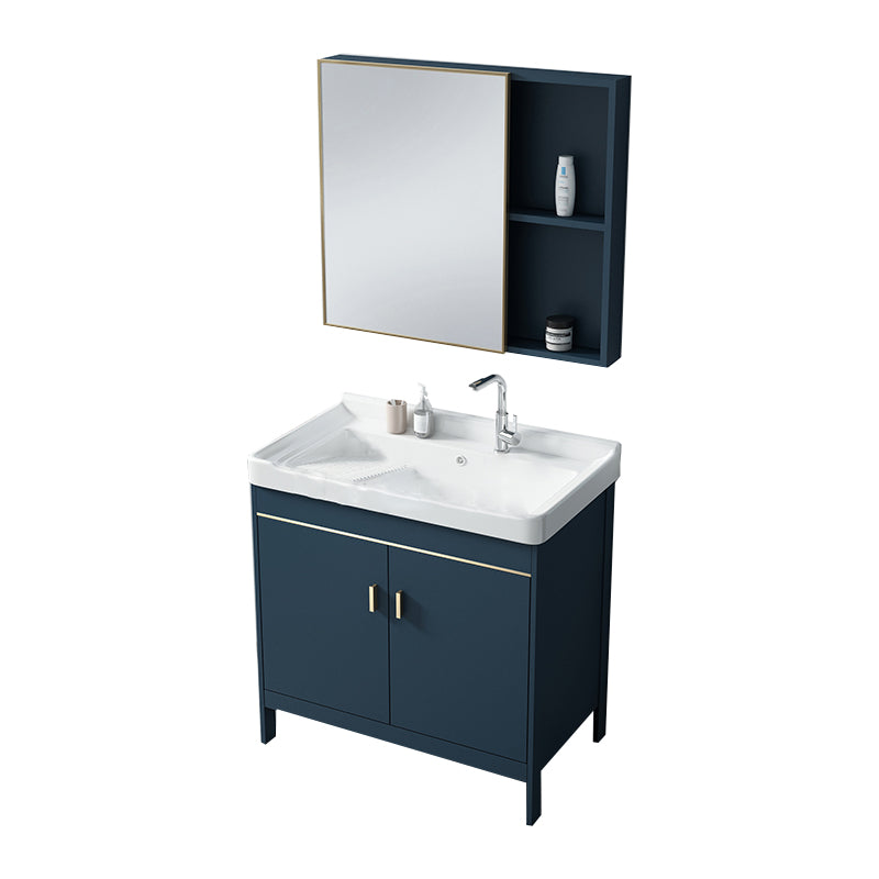 Modern Blue Bathroom Vanity Metal Frame Single-Sink Freestanding Vanity Set Vanity & Faucet & Mirror Cabinet Clearhalo 'Bathroom Remodel & Bathroom Fixtures' 'Bathroom Vanities' 'bathroom_vanities' 'Home Improvement' 'home_improvement' 'home_improvement_bathroom_vanities' 7498334