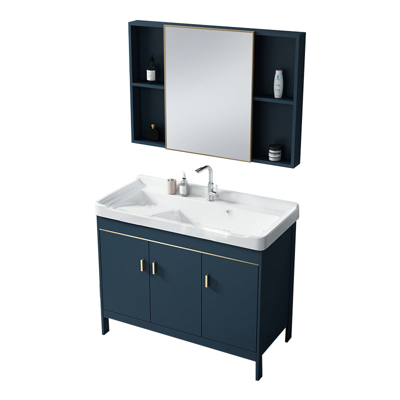 Modern Blue Bathroom Vanity Metal Frame Single-Sink Freestanding Vanity Set Vanity & Faucet & Mirror Cabinet Clearhalo 'Bathroom Remodel & Bathroom Fixtures' 'Bathroom Vanities' 'bathroom_vanities' 'Home Improvement' 'home_improvement' 'home_improvement_bathroom_vanities' 7498335