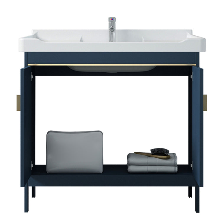 Modern Blue Bathroom Vanity Metal Frame Single-Sink Freestanding Vanity Set Clearhalo 'Bathroom Remodel & Bathroom Fixtures' 'Bathroom Vanities' 'bathroom_vanities' 'Home Improvement' 'home_improvement' 'home_improvement_bathroom_vanities' 7498336