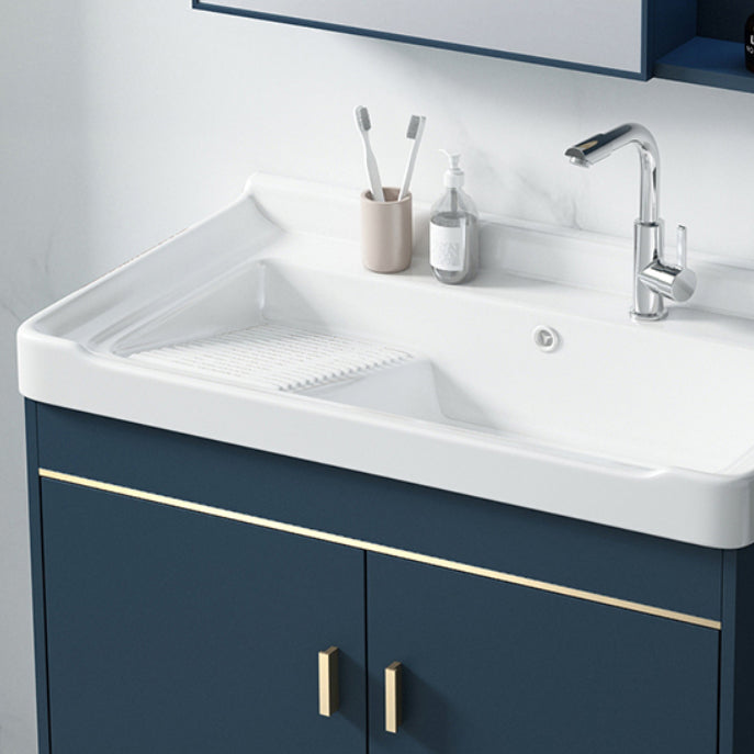 Modern Blue Bathroom Vanity Metal Frame Single-Sink Freestanding Vanity Set Clearhalo 'Bathroom Remodel & Bathroom Fixtures' 'Bathroom Vanities' 'bathroom_vanities' 'Home Improvement' 'home_improvement' 'home_improvement_bathroom_vanities' 7498338