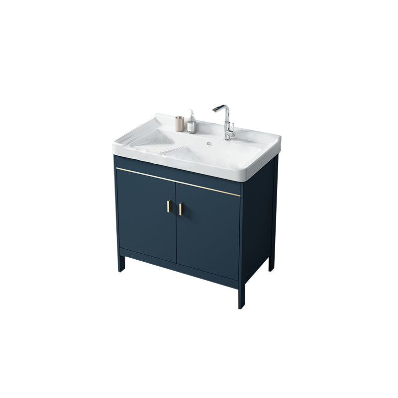 Modern Blue Bathroom Vanity Metal Frame Single-Sink Freestanding Vanity Set Vanity & Faucet Clearhalo 'Bathroom Remodel & Bathroom Fixtures' 'Bathroom Vanities' 'bathroom_vanities' 'Home Improvement' 'home_improvement' 'home_improvement_bathroom_vanities' 7498339