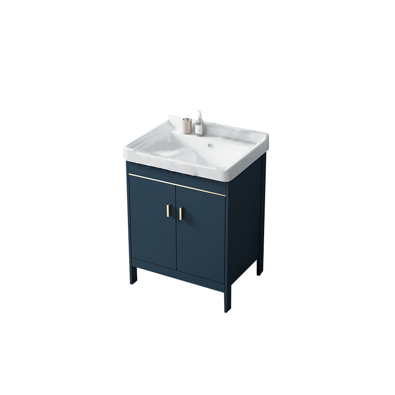 Modern Blue Bathroom Vanity Metal Frame Single-Sink Freestanding Vanity Set Bathroom Vanity 24"L x 18.9"W x 31.9"H Clearhalo 'Bathroom Remodel & Bathroom Fixtures' 'Bathroom Vanities' 'bathroom_vanities' 'Home Improvement' 'home_improvement' 'home_improvement_bathroom_vanities' 7498342