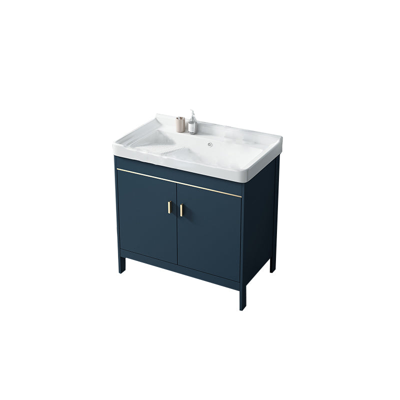 Modern Blue Bathroom Vanity Metal Frame Single-Sink Freestanding Vanity Set Bathroom Vanity Clearhalo 'Bathroom Remodel & Bathroom Fixtures' 'Bathroom Vanities' 'bathroom_vanities' 'Home Improvement' 'home_improvement' 'home_improvement_bathroom_vanities' 7498343