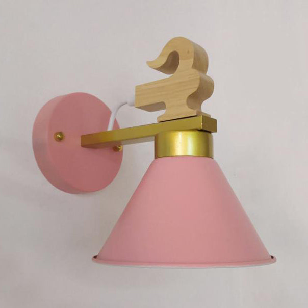 Pyramid Hallway Kindergarten Wall Light Metal Single Bulb Macaron Stylish Wall Sconce Light Pink Clearhalo 'Wall Lamps & Sconces' 'Wall Lights' Lighting' 74994