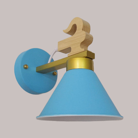 Pyramid Hallway Kindergarten Wall Light Metal Single Bulb Macaron Stylish Wall Sconce Light Blue Clearhalo 'Wall Lamps & Sconces' 'Wall Lights' Lighting' 74995