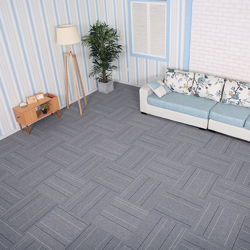 Stripe Print Carpet Floor Tile Level Loop Non-Skid Loose Lay Office Room Carpet Tile Light Gray Striped 4-Piece Set Clearhalo 'Carpet Tiles & Carpet Squares' 'carpet_tiles_carpet_squares' 'Flooring 'Home Improvement' 'home_improvement' 'home_improvement_carpet_tiles_carpet_squares' Walls and Ceiling' 7505555