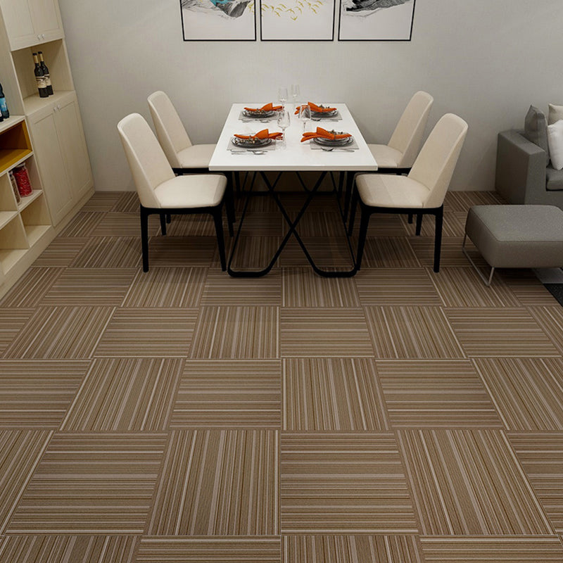 Stripe Print Carpet Floor Tile Level Loop Non-Skid Loose Lay Office Room Carpet Tile Brown-Khaki 4-Piece Set Clearhalo 'Carpet Tiles & Carpet Squares' 'carpet_tiles_carpet_squares' 'Flooring 'Home Improvement' 'home_improvement' 'home_improvement_carpet_tiles_carpet_squares' Walls and Ceiling' 7505558