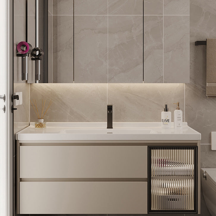 Wall Mount Bathroom Vanity Modern Glass Single-Sink Rectangular Vanity Set Clearhalo 'Bathroom Remodel & Bathroom Fixtures' 'Bathroom Vanities' 'bathroom_vanities' 'Home Improvement' 'home_improvement' 'home_improvement_bathroom_vanities' 7519081