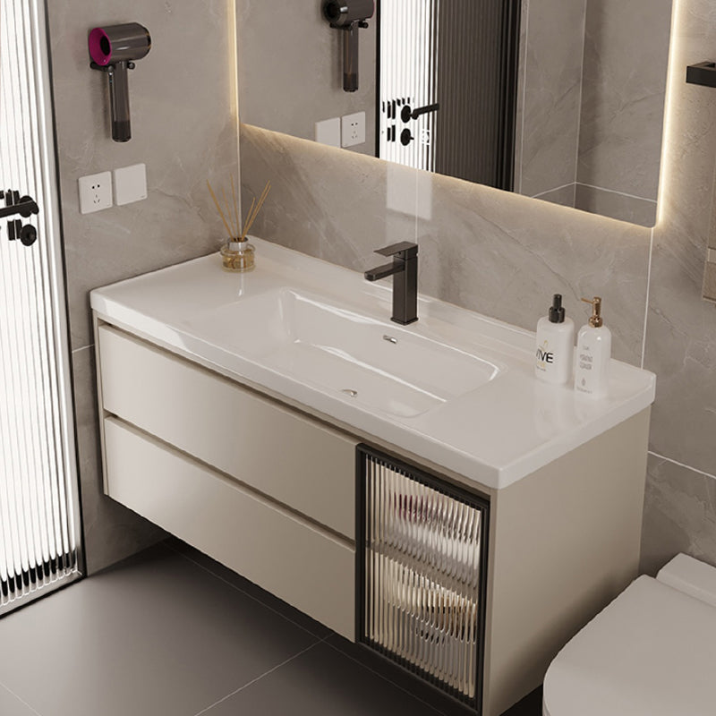 Wall Mount Bathroom Vanity Modern Glass Single-Sink Rectangular Vanity Set Clearhalo 'Bathroom Remodel & Bathroom Fixtures' 'Bathroom Vanities' 'bathroom_vanities' 'Home Improvement' 'home_improvement' 'home_improvement_bathroom_vanities' 7519083