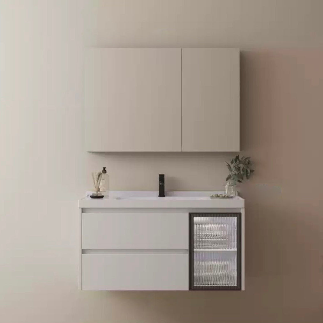 Wall Mount Bathroom Vanity Modern White Ceramic Top Single-Sink Vanity Set Clearhalo 'Bathroom Remodel & Bathroom Fixtures' 'Bathroom Vanities' 'bathroom_vanities' 'Home Improvement' 'home_improvement' 'home_improvement_bathroom_vanities' 7519102