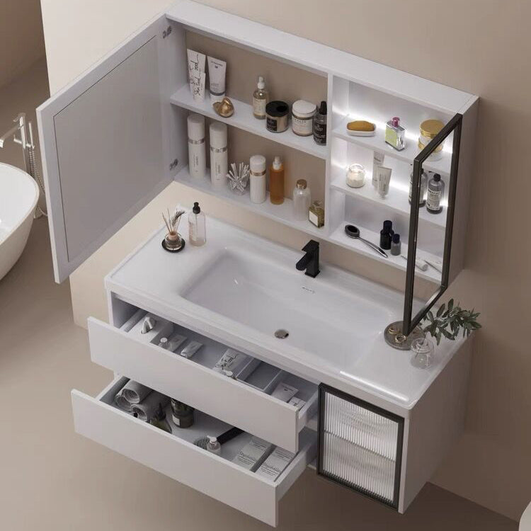 Wall Mount Bathroom Vanity Modern White Ceramic Top Single-Sink Vanity Set Clearhalo 'Bathroom Remodel & Bathroom Fixtures' 'Bathroom Vanities' 'bathroom_vanities' 'Home Improvement' 'home_improvement' 'home_improvement_bathroom_vanities' 7519105