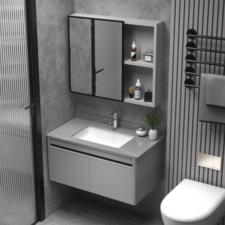Wall Mount Bathroom Vanity Modern Metal Base Rectangular Single Vanity Set Clearhalo 'Bathroom Remodel & Bathroom Fixtures' 'Bathroom Vanities' 'bathroom_vanities' 'Home Improvement' 'home_improvement' 'home_improvement_bathroom_vanities' 7519154