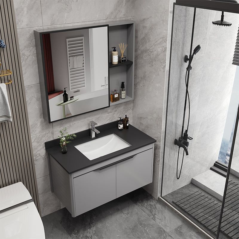 Single Sink Bathroom Vanity Modern Metal Base Rectangular Wall Mount Vanity Set Clearhalo 'Bathroom Remodel & Bathroom Fixtures' 'Bathroom Vanities' 'bathroom_vanities' 'Home Improvement' 'home_improvement' 'home_improvement_bathroom_vanities' 7519185