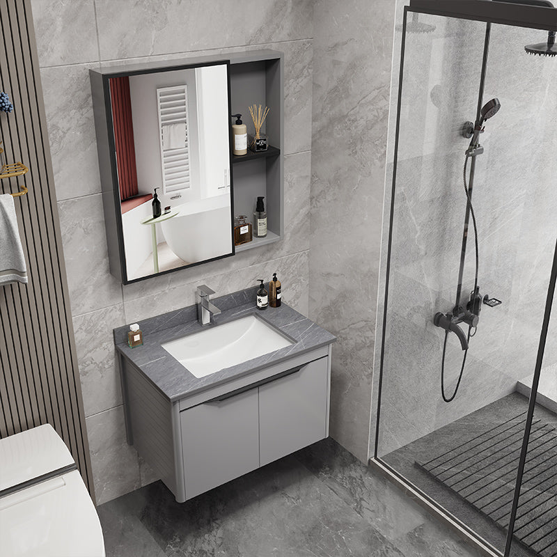 Single Sink Bathroom Vanity Modern Metal Base Rectangular Wall Mount Vanity Set Clearhalo 'Bathroom Remodel & Bathroom Fixtures' 'Bathroom Vanities' 'bathroom_vanities' 'Home Improvement' 'home_improvement' 'home_improvement_bathroom_vanities' 7519188