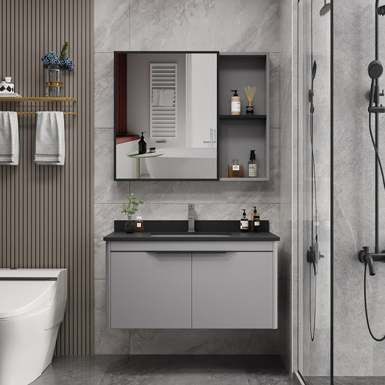 Single Sink Bathroom Vanity Modern Metal Base Rectangular Wall Mount Vanity Set Clearhalo 'Bathroom Remodel & Bathroom Fixtures' 'Bathroom Vanities' 'bathroom_vanities' 'Home Improvement' 'home_improvement' 'home_improvement_bathroom_vanities' 7519189