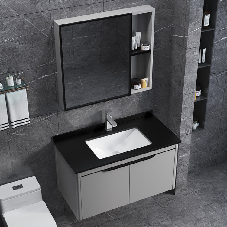 Single Sink Bathroom Vanity Modern Metal Base Rectangular Wall Mount Vanity Set Clearhalo 'Bathroom Remodel & Bathroom Fixtures' 'Bathroom Vanities' 'bathroom_vanities' 'Home Improvement' 'home_improvement' 'home_improvement_bathroom_vanities' 7519191