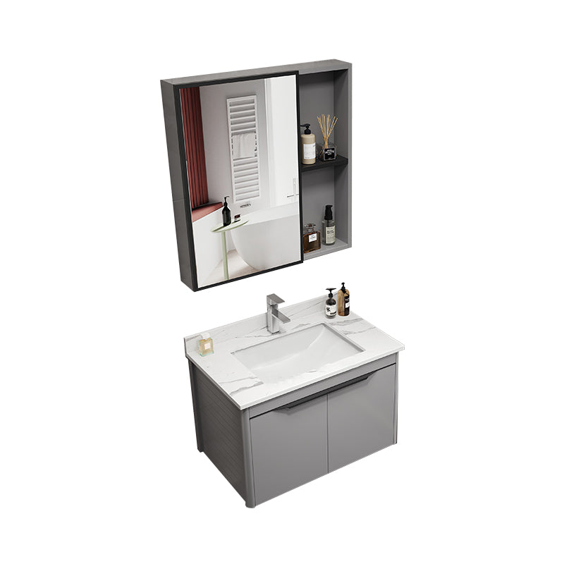 Single Sink Bathroom Vanity Modern Metal Base Rectangular Wall Mount Vanity Set Vanity & Faucet & Mirror Cabinet 24"L x 19"W x 18"H White Clearhalo 'Bathroom Remodel & Bathroom Fixtures' 'Bathroom Vanities' 'bathroom_vanities' 'Home Improvement' 'home_improvement' 'home_improvement_bathroom_vanities' 7519193