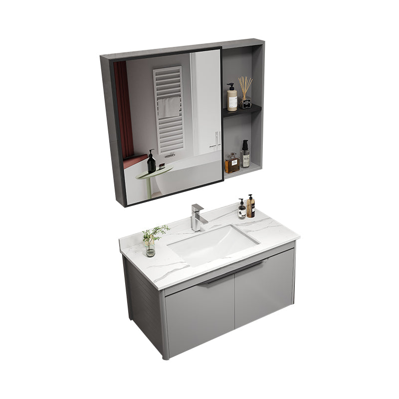 Single Sink Bathroom Vanity Modern Metal Base Rectangular Wall Mount Vanity Set Vanity & Faucet & Mirror Cabinet White Clearhalo 'Bathroom Remodel & Bathroom Fixtures' 'Bathroom Vanities' 'bathroom_vanities' 'Home Improvement' 'home_improvement' 'home_improvement_bathroom_vanities' 7519195