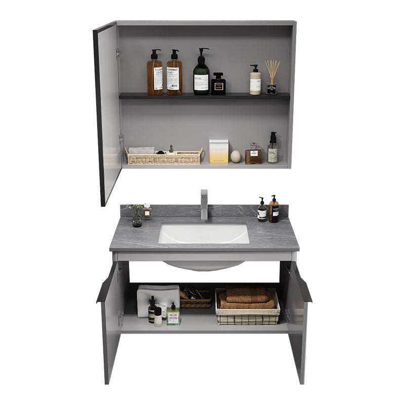 Single Sink Bathroom Vanity Modern Metal Base Rectangular Wall Mount Vanity Set Clearhalo 'Bathroom Remodel & Bathroom Fixtures' 'Bathroom Vanities' 'bathroom_vanities' 'Home Improvement' 'home_improvement' 'home_improvement_bathroom_vanities' 7519196