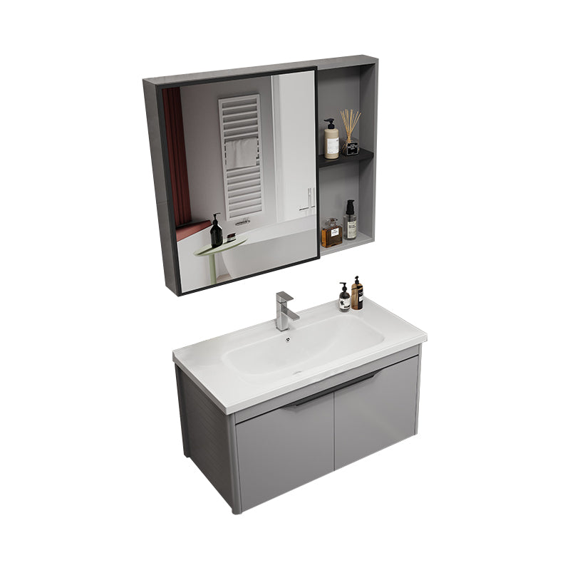 Single Sink Bathroom Vanity Modern Metal Base Rectangular Wall Mount Vanity Set Vanity & Faucet & Mirror Cabinet White Clearhalo 'Bathroom Remodel & Bathroom Fixtures' 'Bathroom Vanities' 'bathroom_vanities' 'Home Improvement' 'home_improvement' 'home_improvement_bathroom_vanities' 7519201