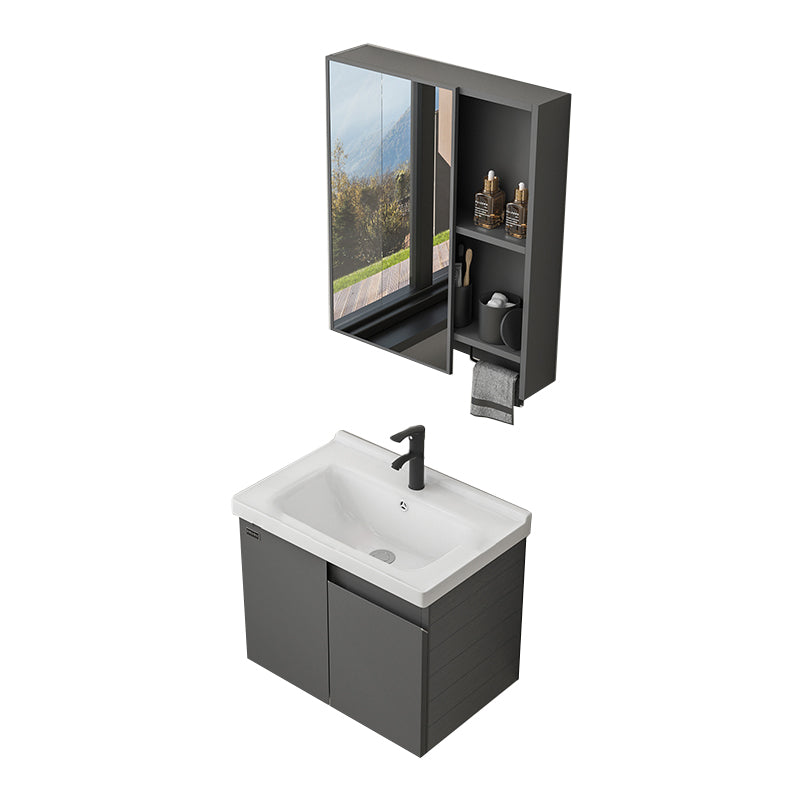 Wall Mount Bathroom Vanity Modern Single-Sink Gray Rectangular Vanity Set Vanity & Faucet & Mirror Cabinet 24"L x 16"W x 18"H Gray Clearhalo 'Bathroom Remodel & Bathroom Fixtures' 'Bathroom Vanities' 'bathroom_vanities' 'Home Improvement' 'home_improvement' 'home_improvement_bathroom_vanities' 7519256