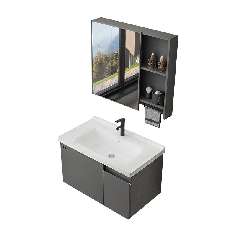 Wall Mount Bathroom Vanity Modern Single-Sink Gray Rectangular Vanity Set Vanity & Faucet & Mirror Cabinet Clearhalo 'Bathroom Remodel & Bathroom Fixtures' 'Bathroom Vanities' 'bathroom_vanities' 'Home Improvement' 'home_improvement' 'home_improvement_bathroom_vanities' 7519260