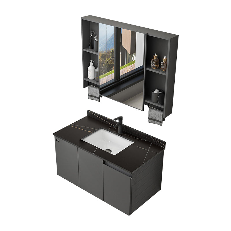 Wall Mount Bathroom Vanity Modern Single-Sink Gray Rectangular Vanity Set Vanity & Faucet & Mirror Cabinet Clearhalo 'Bathroom Remodel & Bathroom Fixtures' 'Bathroom Vanities' 'bathroom_vanities' 'Home Improvement' 'home_improvement' 'home_improvement_bathroom_vanities' 7519262