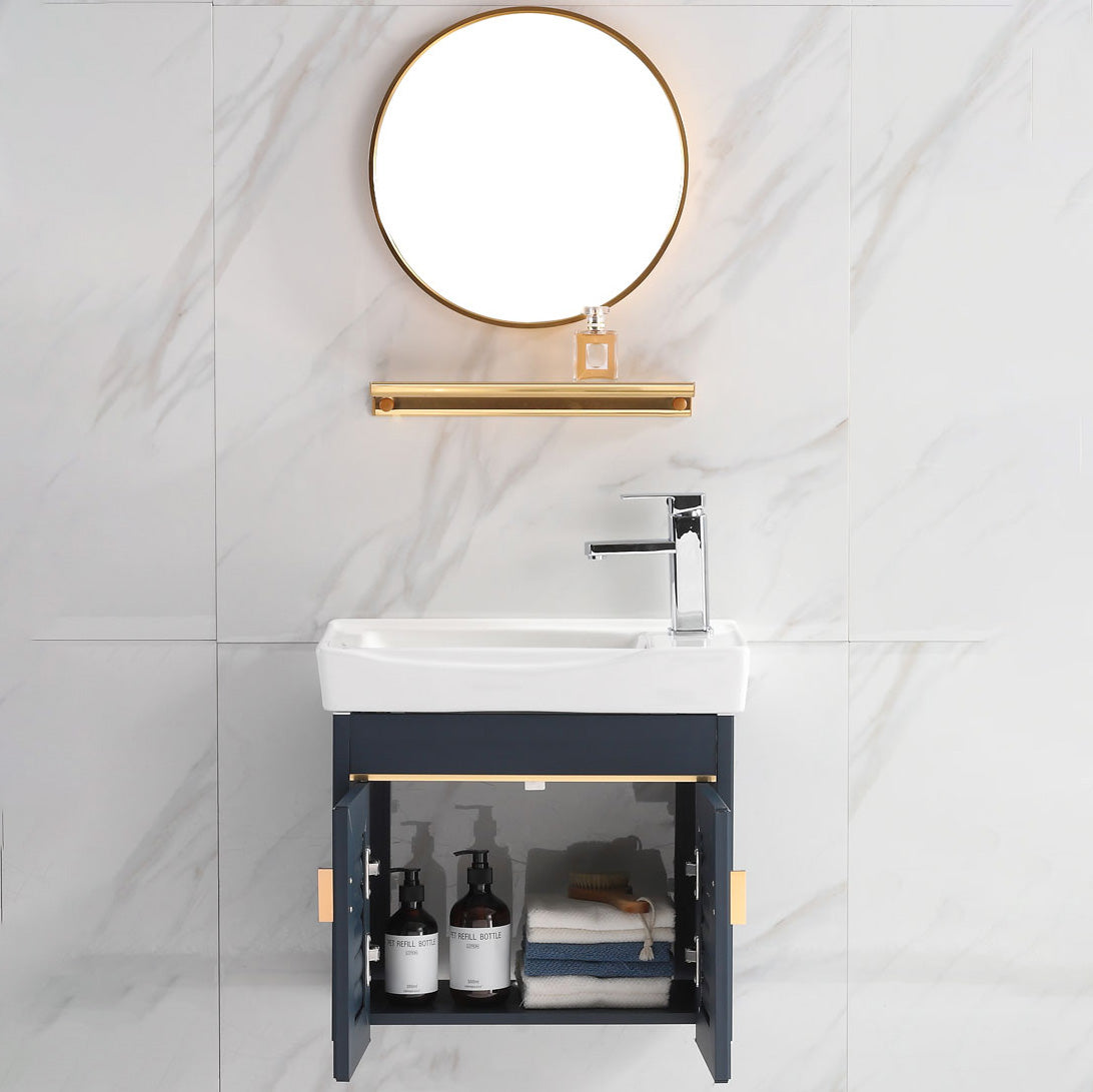 Glam Single Bath Vanity Metal Frame Wall Mount Blue Sink Vanity Clearhalo 'Bathroom Remodel & Bathroom Fixtures' 'Bathroom Vanities' 'bathroom_vanities' 'Home Improvement' 'home_improvement' 'home_improvement_bathroom_vanities' 7519293