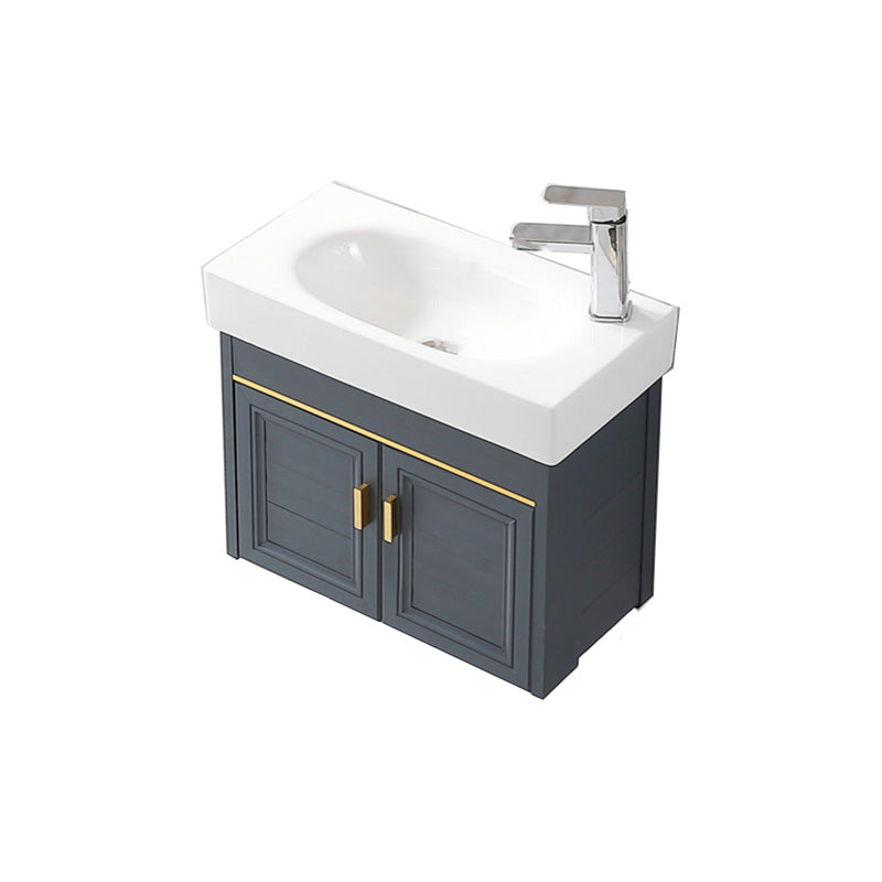 Glam Single Bath Vanity Metal Frame Wall Mount Blue Sink Vanity Vanity & Faucet 23.6"L x 11.8"W x 18.9"H Right Clearhalo 'Bathroom Remodel & Bathroom Fixtures' 'Bathroom Vanities' 'bathroom_vanities' 'Home Improvement' 'home_improvement' 'home_improvement_bathroom_vanities' 7519295